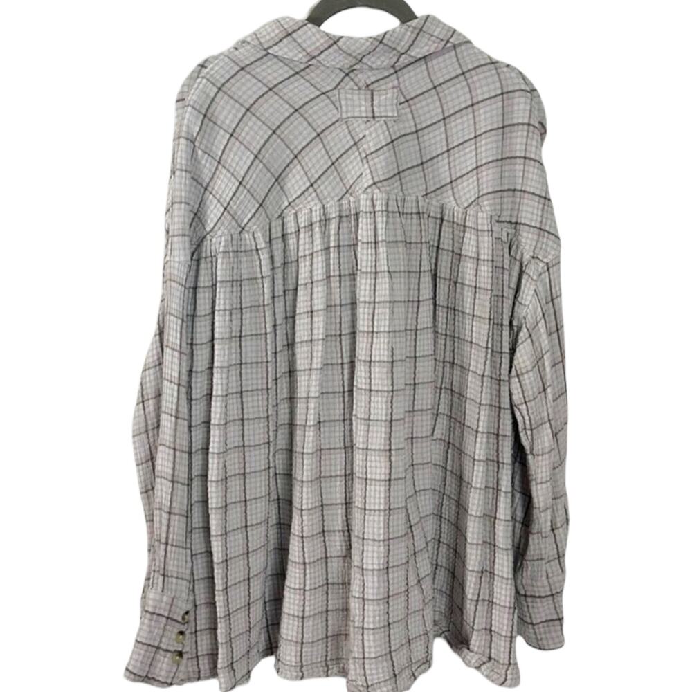 Free People Oversized Bohemian Grunge 90s Fall Cardiff Plaid Top Shirt Large - Picture 6 of 10